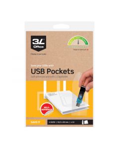 3L Selvklæbende USB-Lommer 90x52mm 10 Pakke